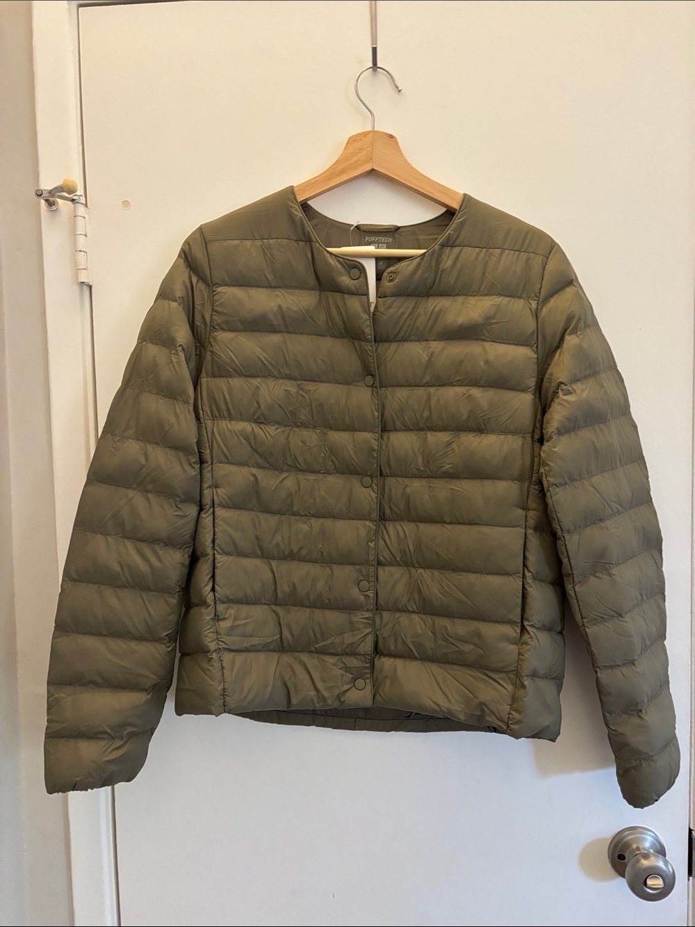 Uniqlo Olive Green Pufftech Quilted Snap-Front Vest